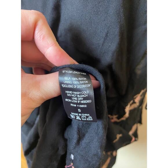 lush black floral wrap dress small black flowers tank top mini - Picture 7 of 8